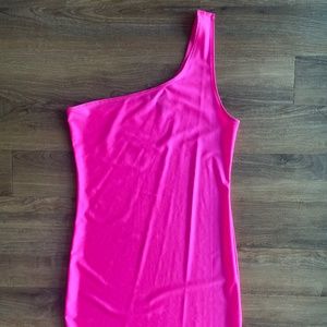 One Shoulder Hot Pink Dress